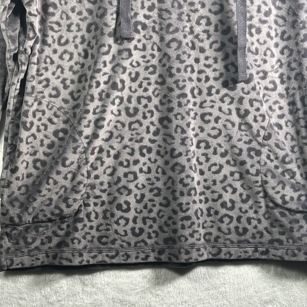 Blush by Us Angels Leopard Print Velour Hoodie Gray Medium 8 10 V Neck Pockets - Picture 7 of 9